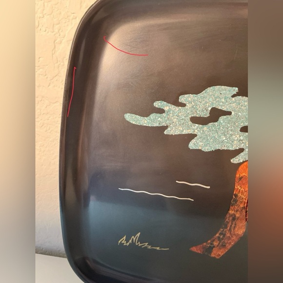 Couroc of Monterey Inlaid Wood Tray  Monterey Cypress  VTG MCM  Signed by Artist - Picture 13 of 13